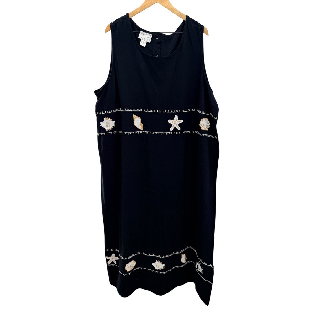 Vintage Country Wear Casuals Cotton Nautical Seashell Starfish Maxi Dress 3X